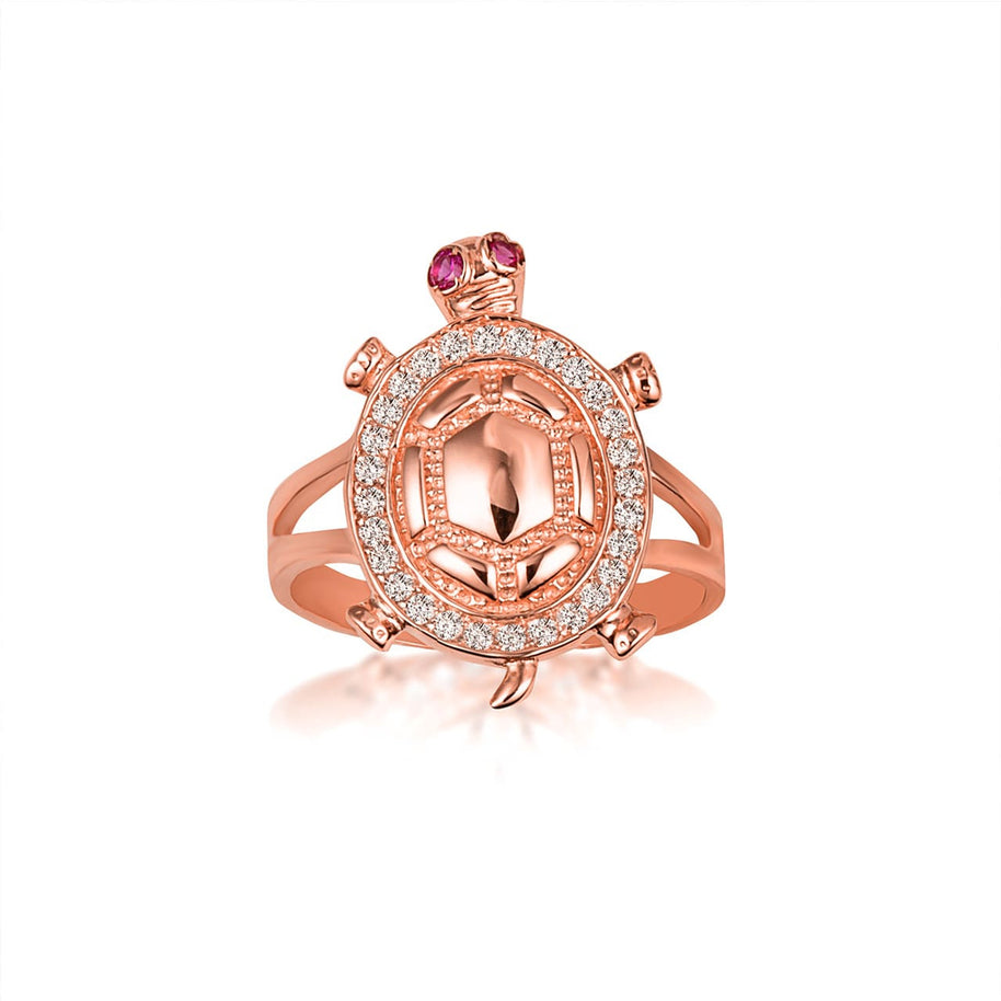 Gold Sea Turtle Cubic Zirconia Studded Ring 1mm (Available in Yellow/Rose/White Gold)