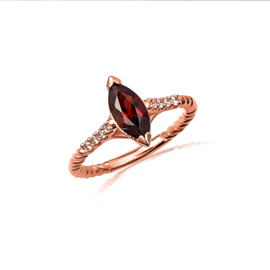 Gold Marquise Cut Gemstone Diamond Roped Twist Ring (Available in Yellow/Rose/White Gold)