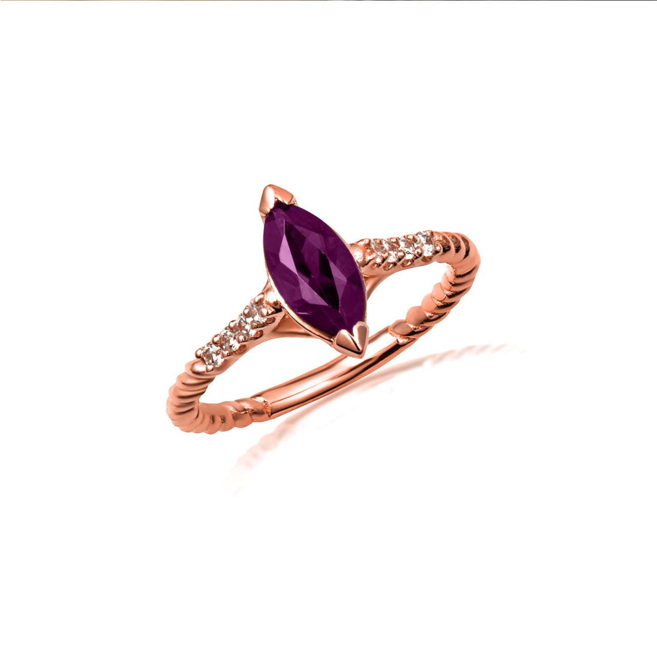 Gold Marquise Cut Gemstone Diamond Roped Twist Ring (Available in Yellow/Rose/White Gold)