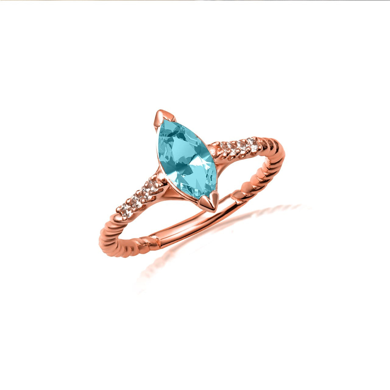Gold Marquise Cut Gemstone Diamond Roped Twist Ring (Available in Yellow/Rose/White Gold)