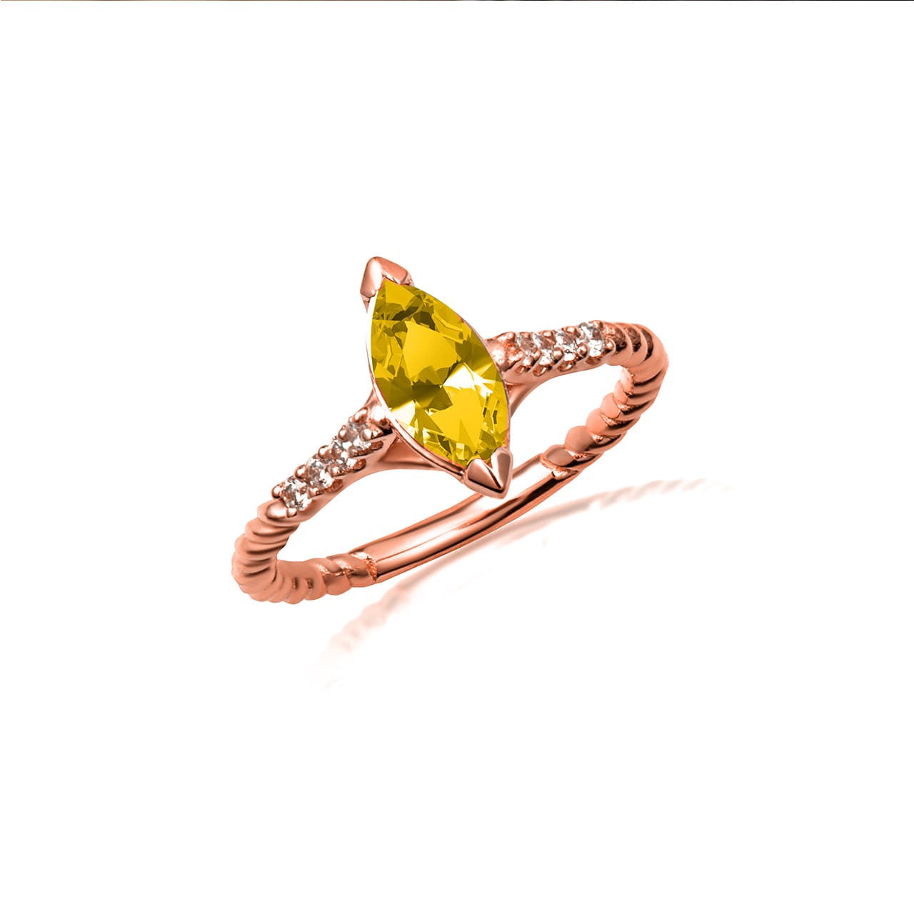Gold Marquise Cut Gemstone Diamond Roped Twist Ring (Available in Yellow/Rose/White Gold)