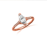 Gold Marquise Cut Gemstone Diamond Roped Twist Ring (Available in Yellow/Rose/White Gold)