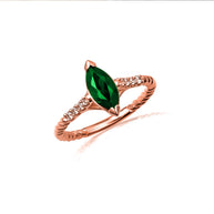 Gold Marquise Cut Gemstone Diamond Roped Twist Ring (Available in Yellow/Rose/White Gold)