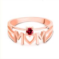 Gold Personalized Mom Heart 1 Birthstone Mother's Ring (Available in Yellow/Rose/White Gold)