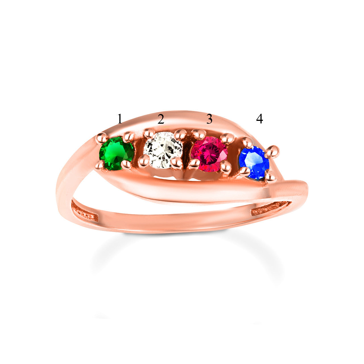 Gold Personalized Lab Created Four Birthstone Wavy Band Ring (Available in Yellow/Rose/White Gold)