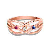 Gold Personalized 3 Birthstone Cross Over Ring (Available in Yellow/Rose/White Gold)