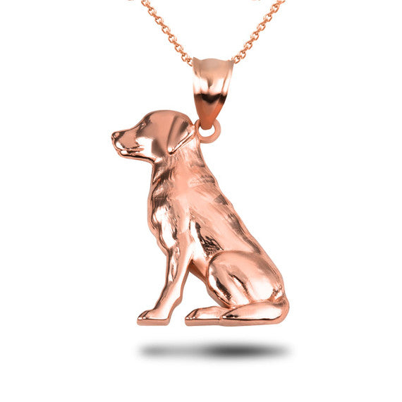 Gold Labrador Retriever Pet Dog Pendant Necklace (Available in Yellow/Rose/White Gold)