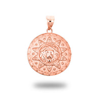 Gold Lion Head Sun Beaded Medallion Pendant Necklace (Available in Yellow/Rose/White Gold)