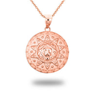 Gold Lion Head Sun Beaded Medallion Pendant Necklace (Available in Yellow/Rose/White Gold)