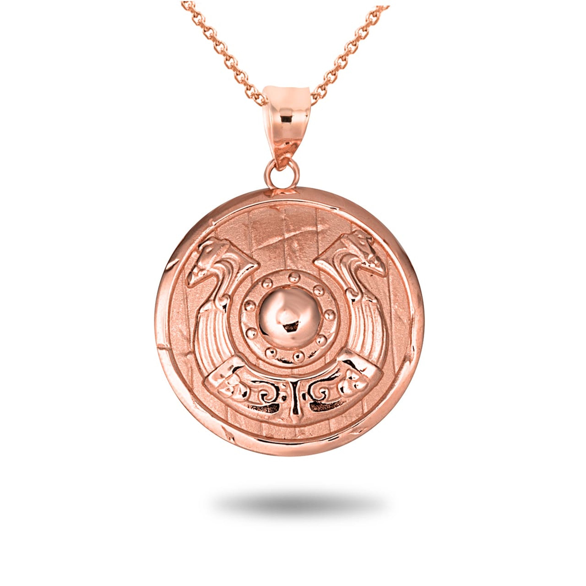 Gold Viking Horseshoe Shield Norse Pendant Necklace (Available in Yellow/Rose/White Gold)