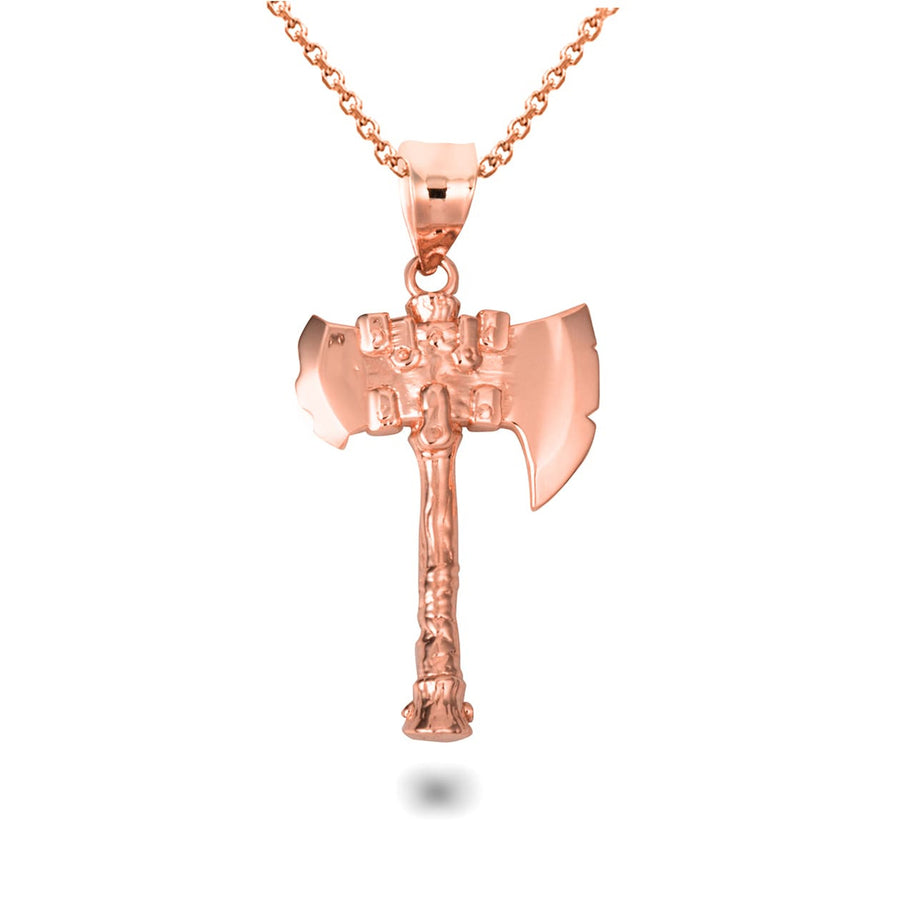 Gold Viking Battle Axe Norse Pendant Necklace (Available in Yellow/Rose/White Gold)