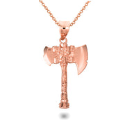 Gold Viking Battle Axe Norse Pendant Necklace (Available in Yellow/Rose/White Gold)