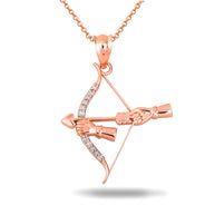 Gold Diamond Bow & Arrow Heart Cupid Archer Pendant Necklace (Available in Yellow/Rose/White Gold)