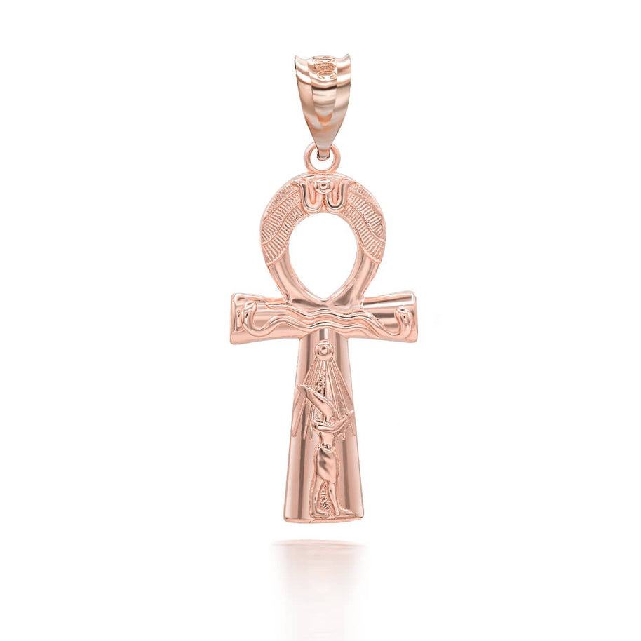 Gold Egyptian Ankh Cross Pendant Necklace (Available in Yellow/Rose/White Gold)