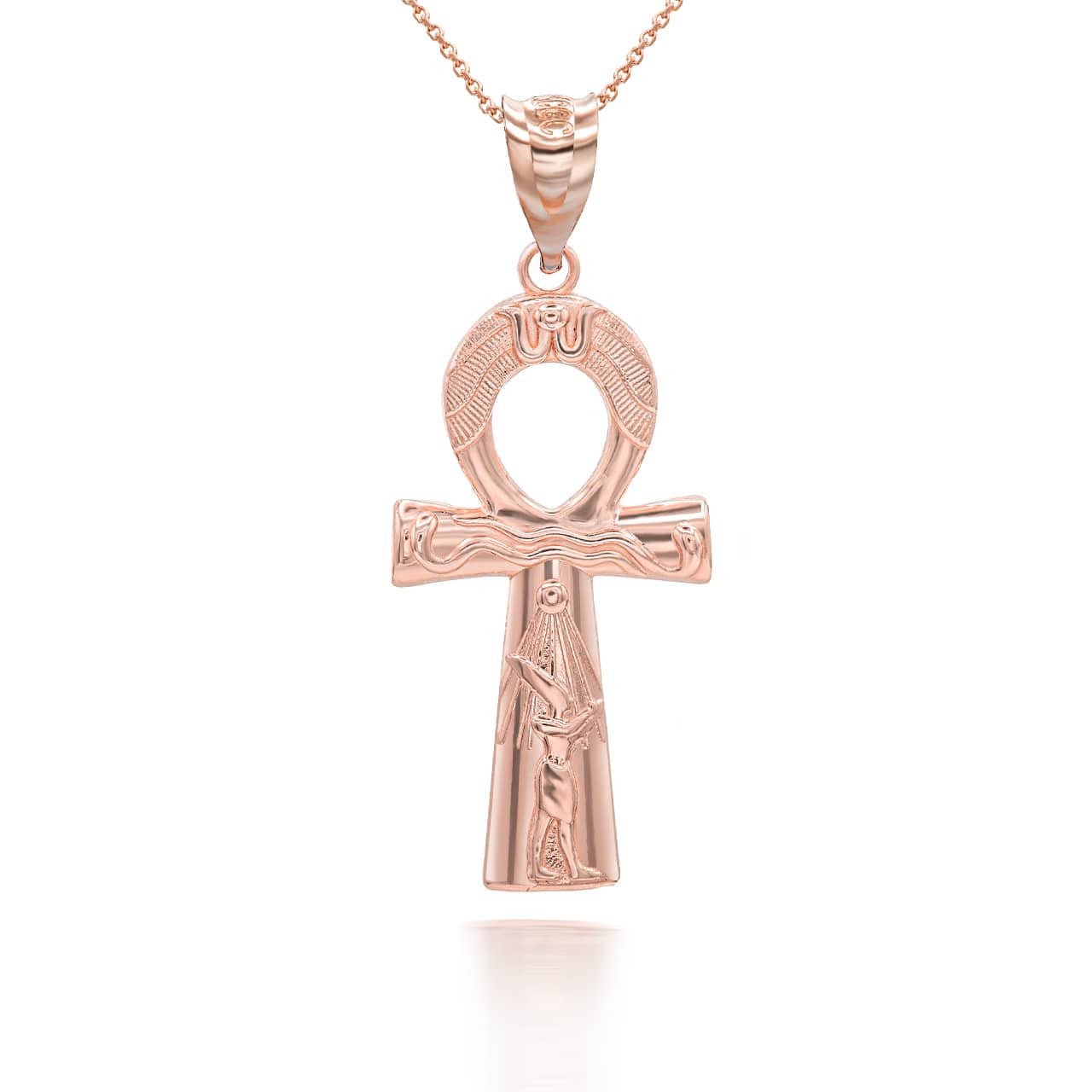 Gold Egyptian Ankh Cross Pendant Necklace (Available in Yellow/Rose/White Gold)