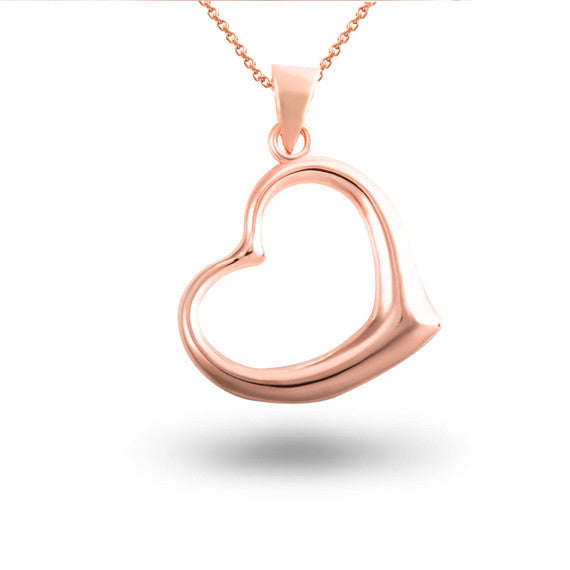 Gold Medium Curved Heart Pendant Necklace (Available in Yellow/Rose/White Gold)