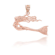 Gold Swimming Mermaid Pendant Necklace ( Available In Yellow/Rose/White Gold)