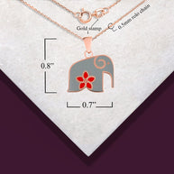 Rose Gold Elephant Red Hawaiin Plumeria Flower Enamel Pendant Necklace