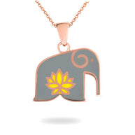 Rose Gold Elephant Yellow Lotus Flower Enamel Pendant Necklace