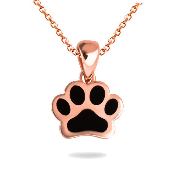 Gold Enamel Pet Dog Paw Print Pendant Necklace (Available in Yellow/Rose/White Gold)