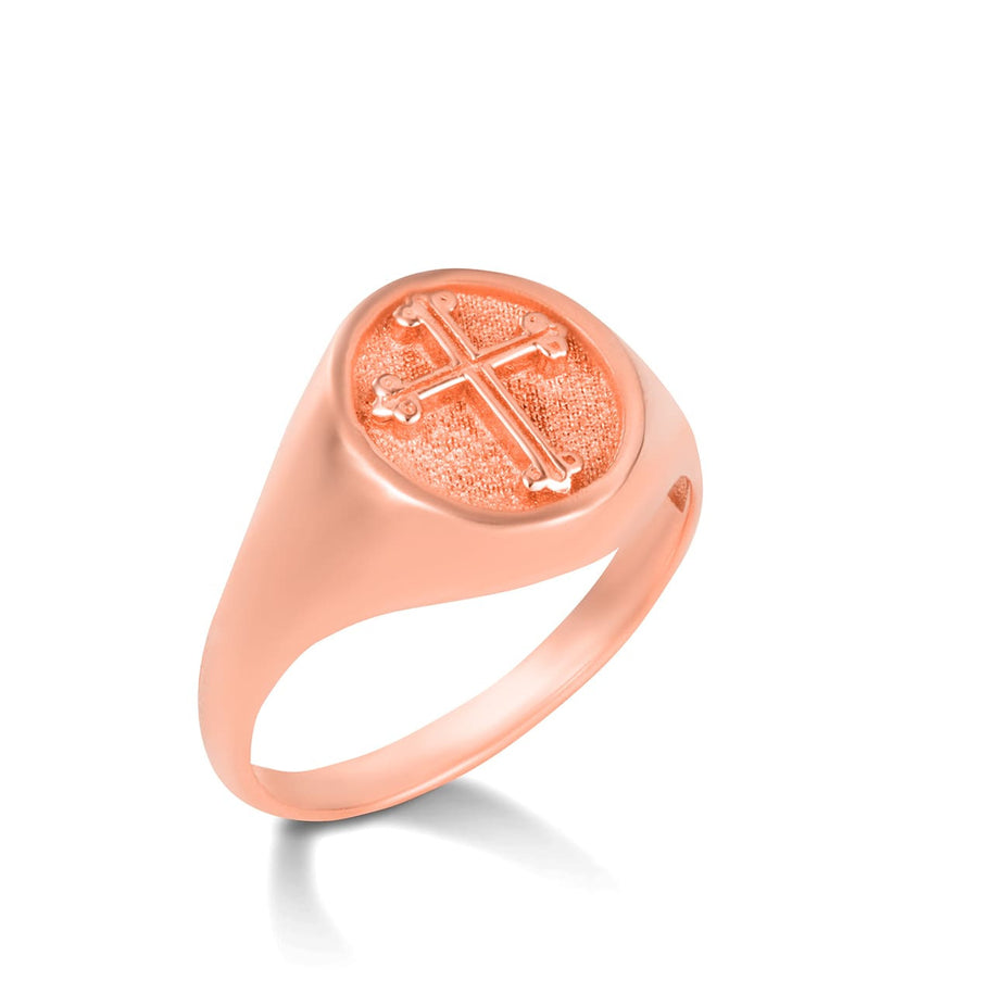 Gold Religious Cross Textured Signet Ring (Available in Yellow/Rose/White Gold)