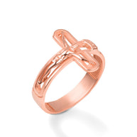 Gold Sideways Jesus Christ Crucifix Cross Religious Ring (Available in Yellow/Rose/White Gold)
