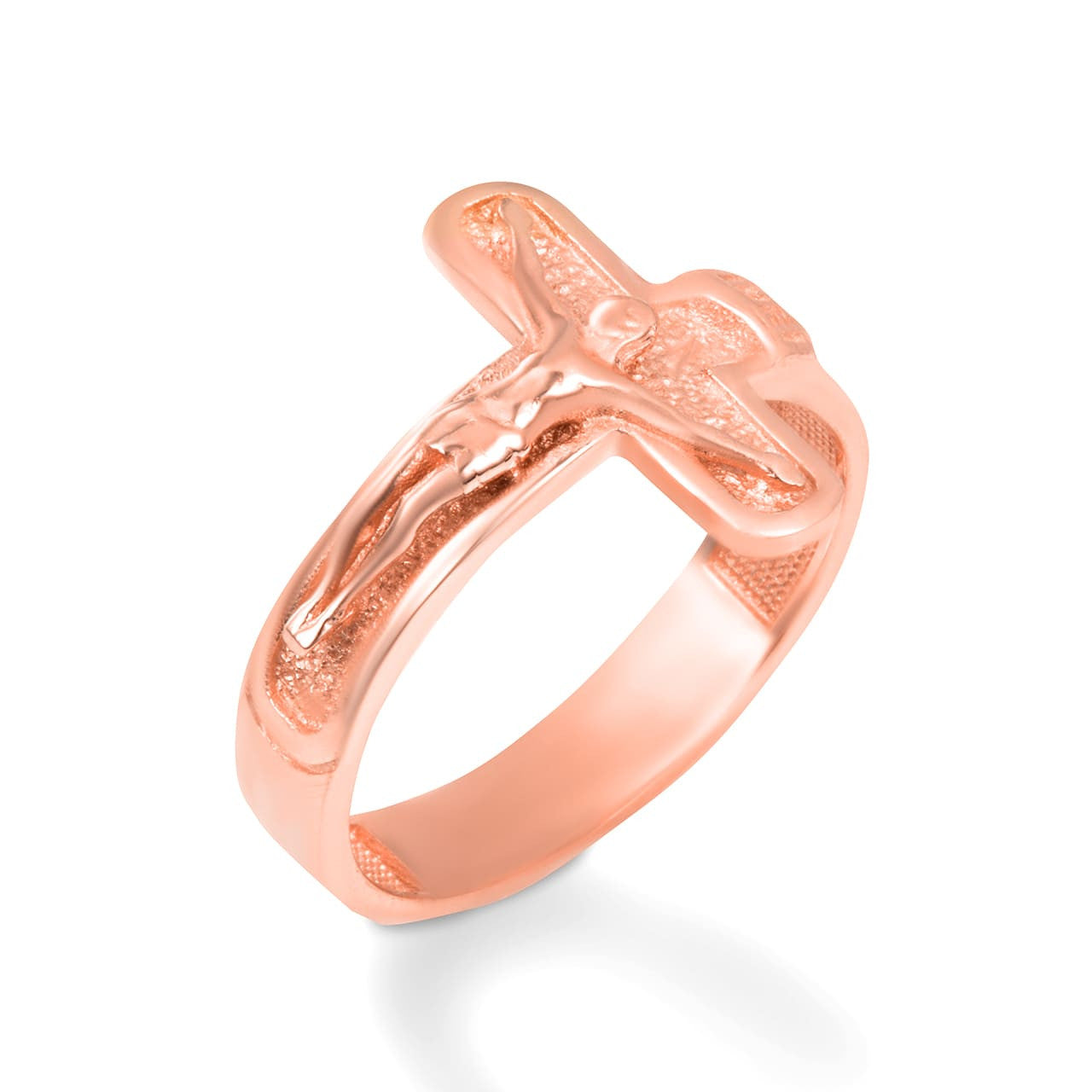 Gold Sideways Jesus Christ Cross Crucifix Ring (Available in Yellow/Rose/White Gold)