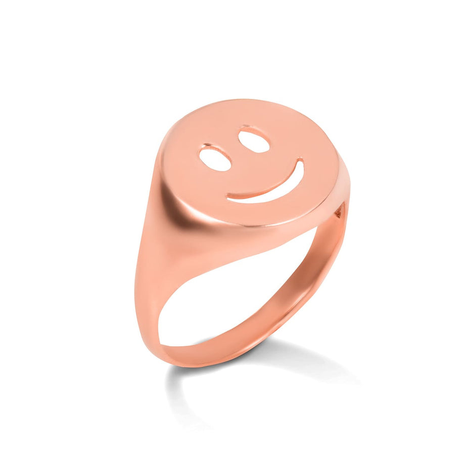 Gold Happy Smiley Face Emoji Signet Ring (Available in Yellow/Rose/White Gold)