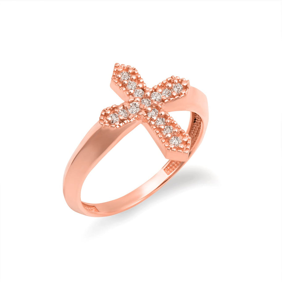 Gold Diamond Studded Cross Ring (Available in Yellow/Rose/White Gold)