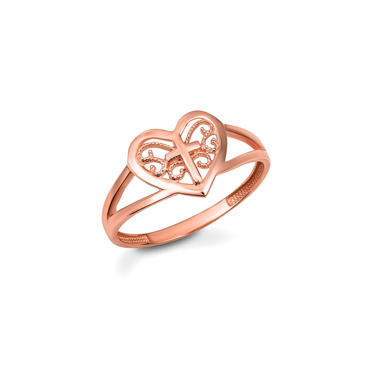 Gold Filigree Heart Cross Ring (Available in Yellow/Rose/White Gold)