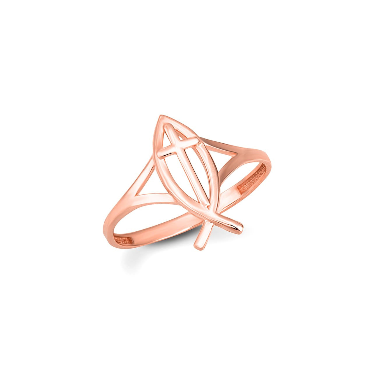 Gold Christian Fish Cross Ichthys Ring (Available in Yellow/Rose/White Gold)