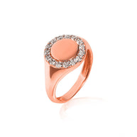 Gold Engravable Cubic Zirconia Halo Signet Ring (Available in Yellow/Rose/White Gold)