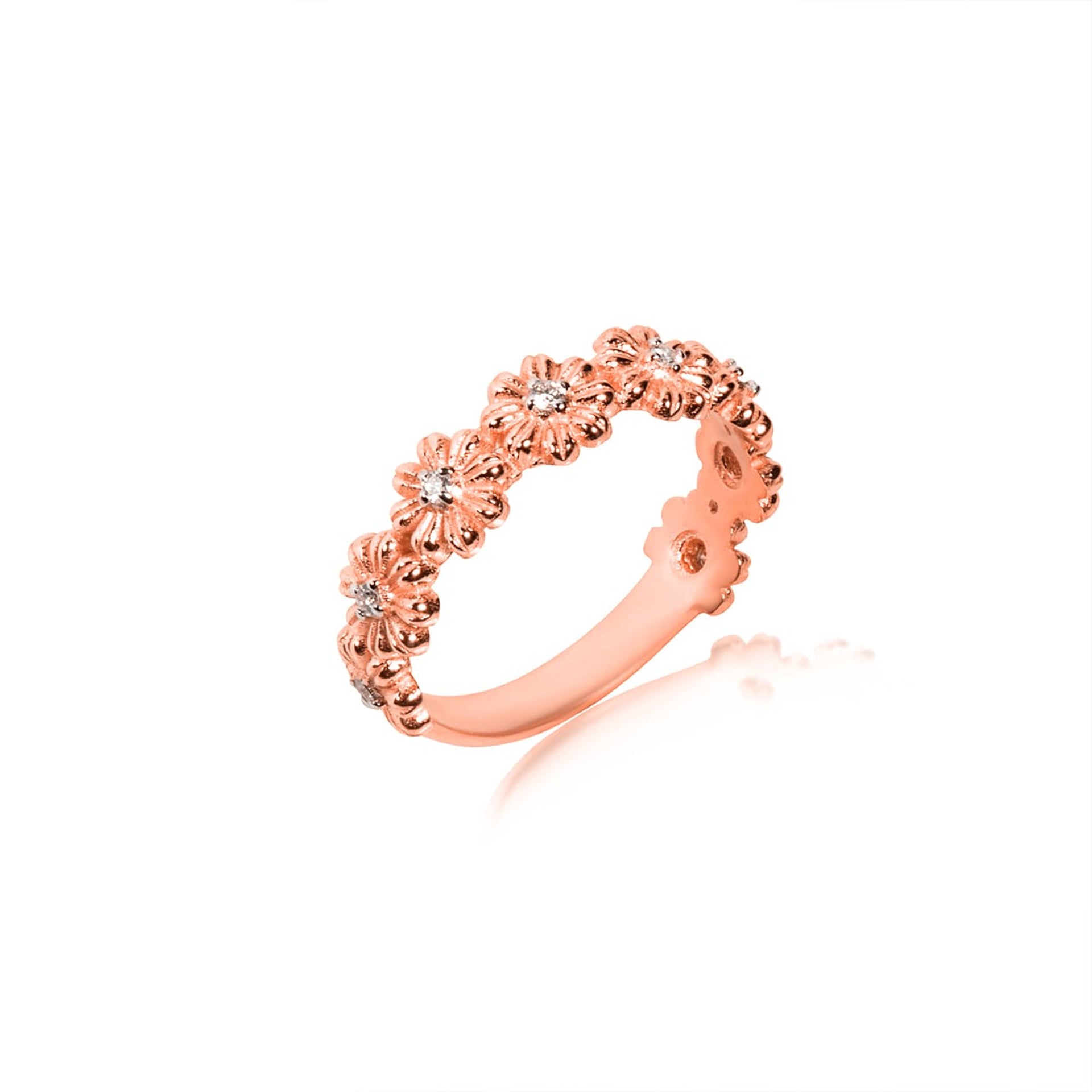 Tri-Color Gold Daisy Flower Heart Ring (Available in Yellow/Rose/White Gold)