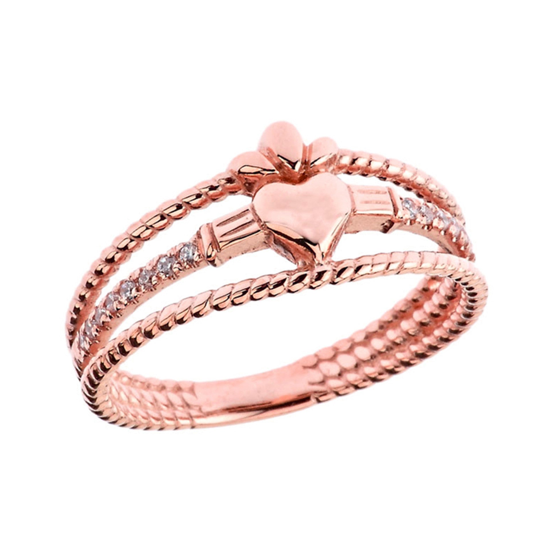 Gold Modern Claddagh Diamond Rope Engagement Ring (Available in Yellow/Rose/White Gold)
