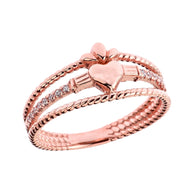 Gold Modern Claddagh Diamond Rope Engagement Ring (Available in Yellow/Rose/White Gold)