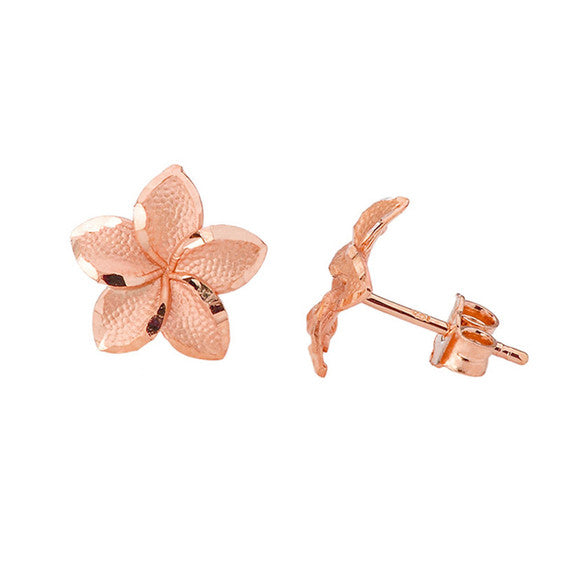 10K/14K Gold Hawaiian Plumeria Flower Stud Earrings (Available in Yellow Gold, Rose Gold, White Gold)