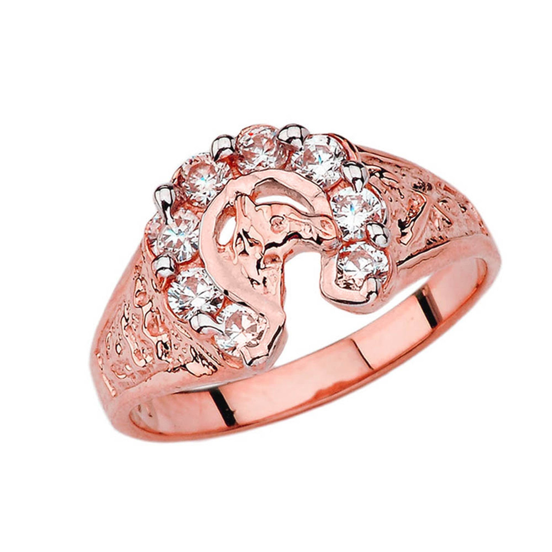 Gold 1ct Cubic Zirconia Lucky Horseshoe Ring (Available in Yellow/Rose/White Gold)