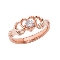 Gold .20ct Diamond Claddagh Heart Crown Ring (Available in Yellow/Rose/White Gold)