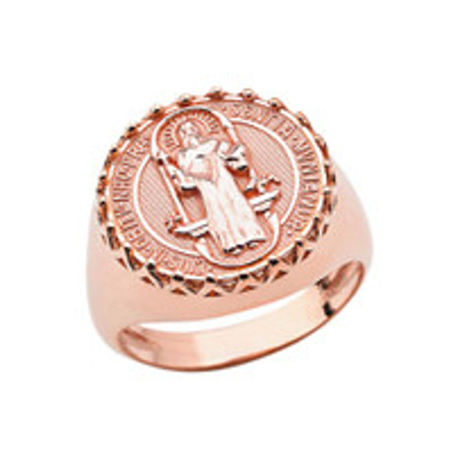 Gold Men's Saint Benedict Ring (Available in Two-Tone/Yellow/Rose/White Gold)