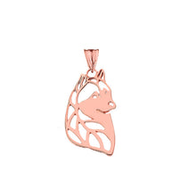 Gold Alaskan Husky Cutout Silhouette Pendant Necklace (Available in Yellow/Rose/White)