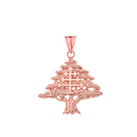 Gold Lebanese Cedar Tree With Maronite Cross Pendant Necklace (Available in Yellow/Rose/White)