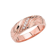 Gold Men's Cubic Zirconia Striped Nugget Wedding Band Ring (Available in Yellow/Rose/White Gold)