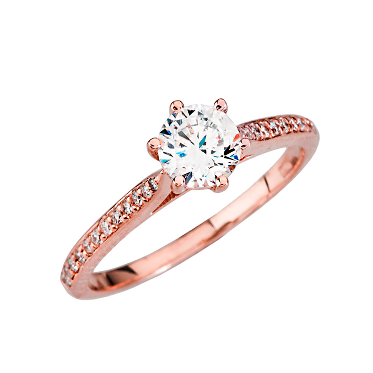 Gold Elegant Diamond with White Topaz Gemstone Engagement Proposal Ring (Available in Yellow/Rose/White Gold)