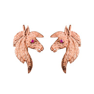 Exquisite Ruby Eyed Horse Earrings in Rose Gold