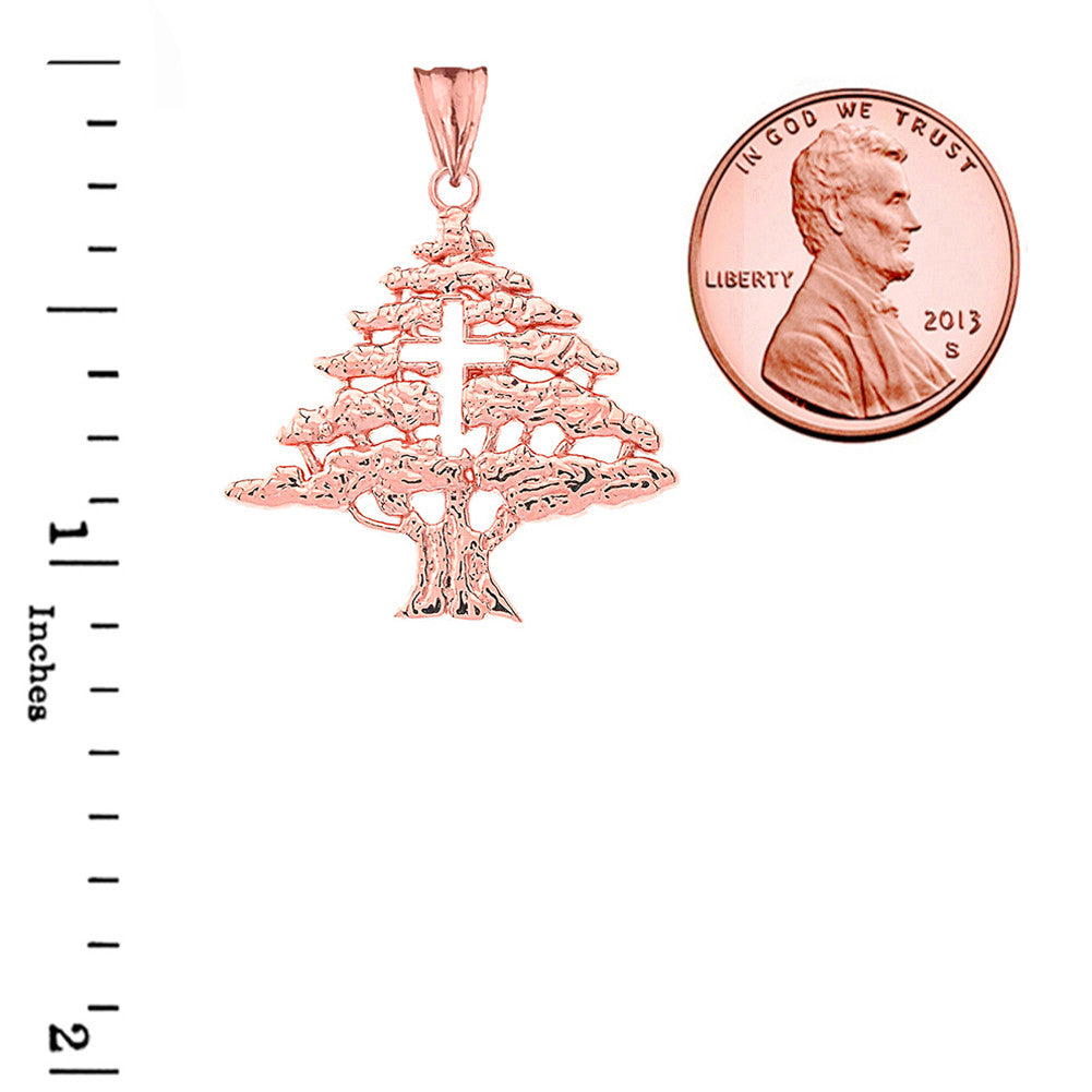 Solid Gold Lebanese Cedar Tree With Cut out Cross Pendant Necklace(Available in Yellow/Rose/White Gold)