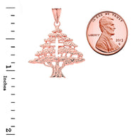 Solid Gold Lebanese Cedar Tree With Cut out Cross Pendant Necklace(Available in Yellow/Rose/White Gold)