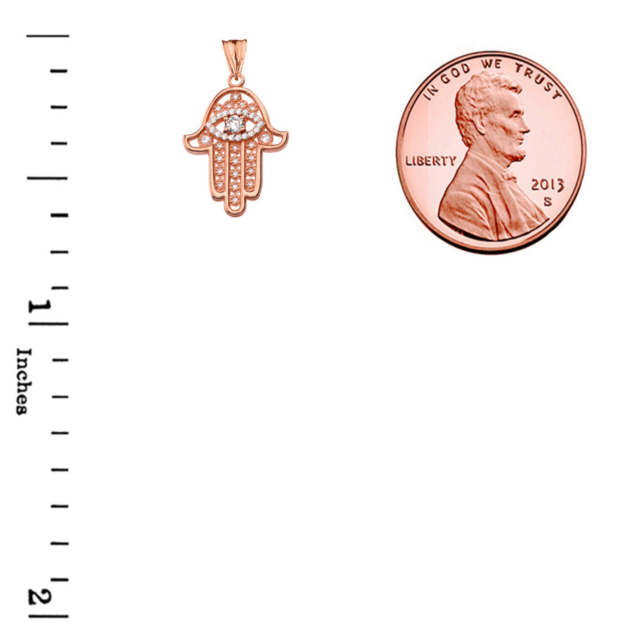 Chic Hamsa Evil Eye Pendant Necklace in Gold (Yellow/Rose/White Gold)