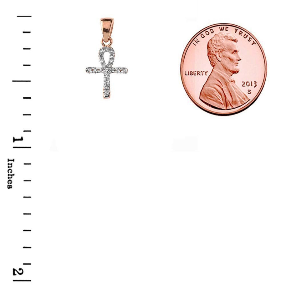 Solid Gold Mini Diamond Ankh Cross Pendant Necklace(Available in Yellow/Rose/White Gold)