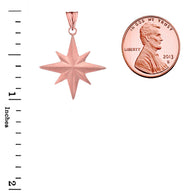 Solid Gold Satin Finish Elegant North Star Pendant Necklace (Available in Yellow/Rose/White Gold)