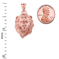 Solid Gold Lion Head Pendant Necklace In (Yellow/Rose/White)